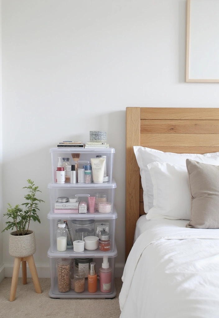 30 Organization Ideas for Bedroom That Keep Things Effortless - 8. Clear Storage Containers