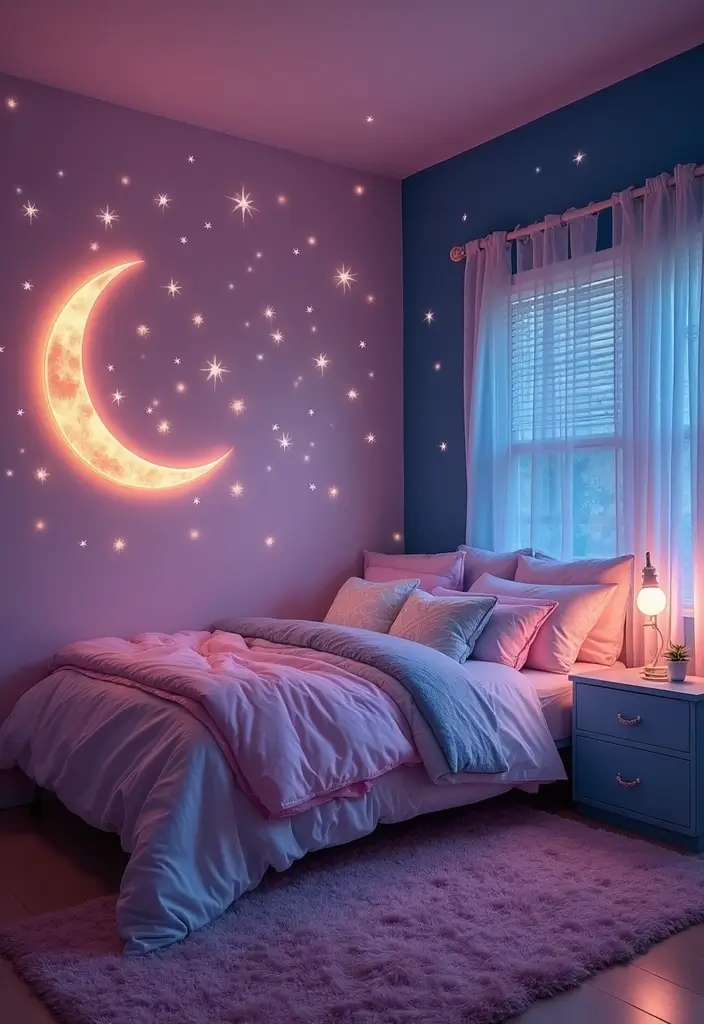 30 Pink Bedroom Ideas for Kids That Are Adorable and Playful - 10. Starry Night Sky