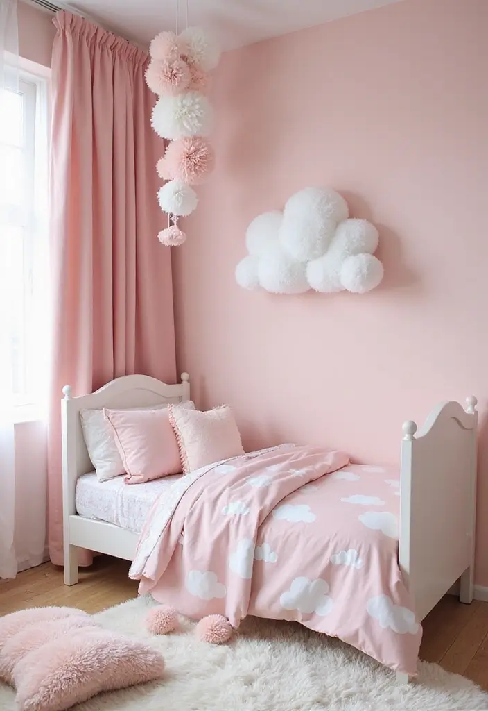 30 Pink Bedroom Ideas for Kids That Are Adorable and Playful - 12. Cute Cloud Haven