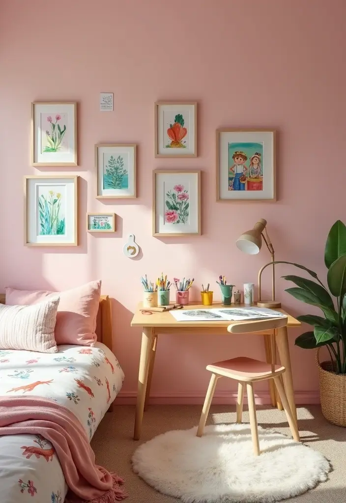 30 Pink Bedroom Ideas for Kids That Are Adorable and Playful - 13. Artistic Wonderland