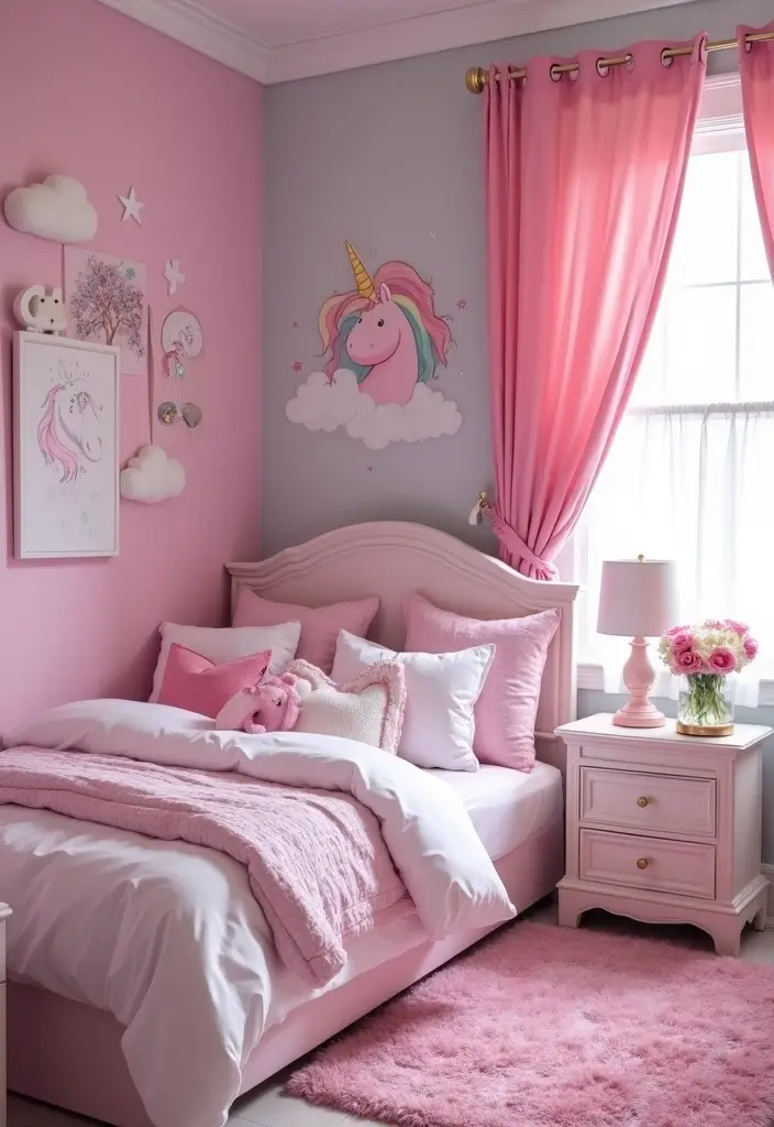 30 Pink Bedroom Ideas for Kids That Are Adorable and Playful - 18. Magical Unicorn Dreams