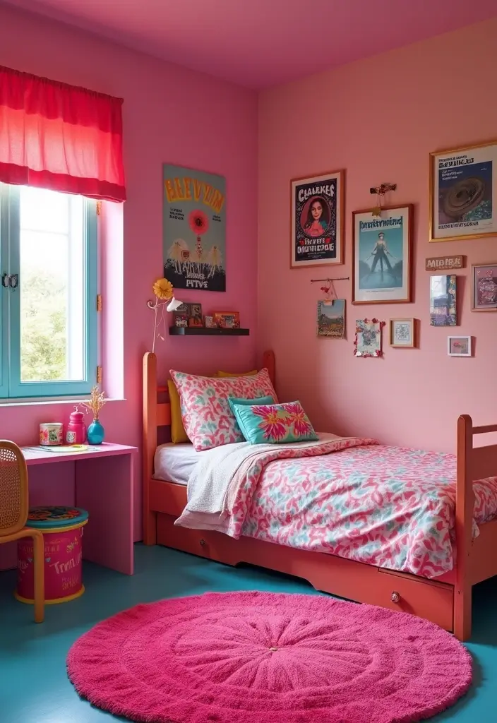 30 Pink Bedroom Ideas for Kids That Are Adorable and Playful - 19. Retro 80s Vibe