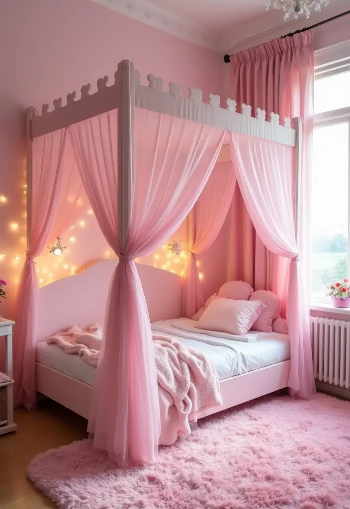 30 Pink Bedroom Ideas for Kids That Are Adorable and Playful - 2. Princess Castle Fantasy