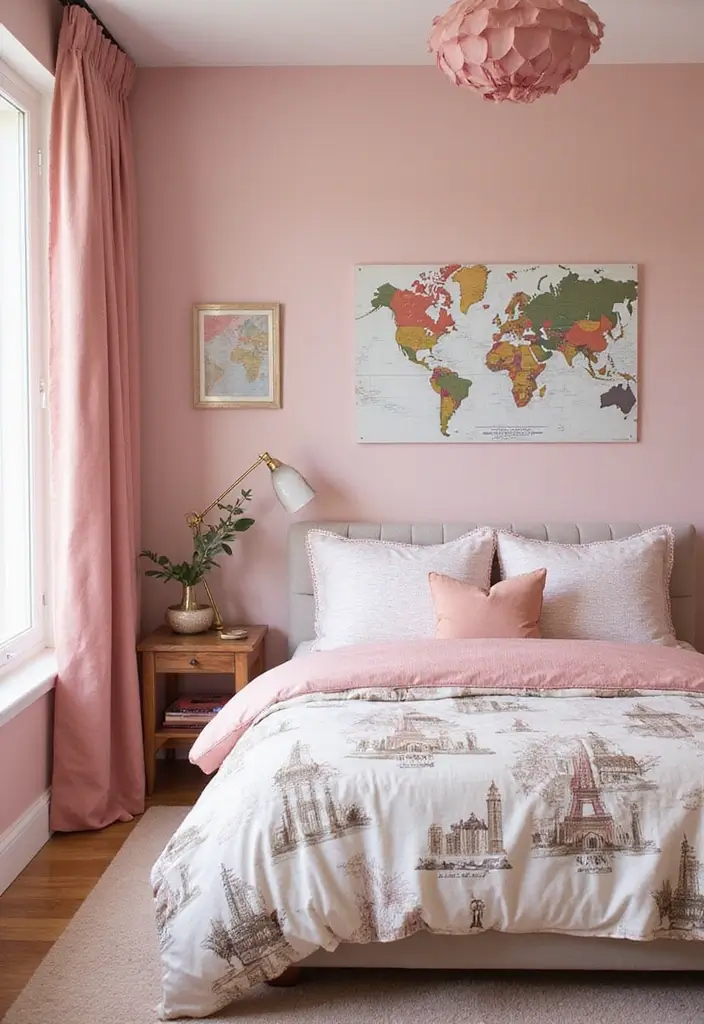 30 Pink Bedroom Ideas for Kids That Are Adorable and Playful - 20. Travel Around the World