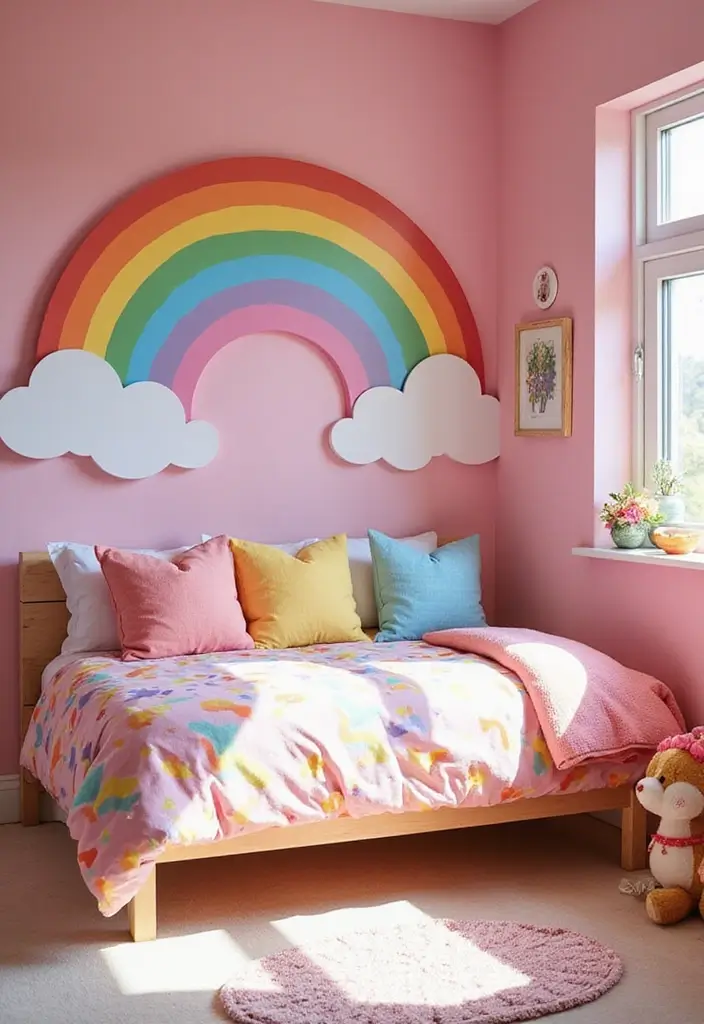 30 Pink Bedroom Ideas for Kids That Are Adorable and Playful - 3. Rainbow Dreams