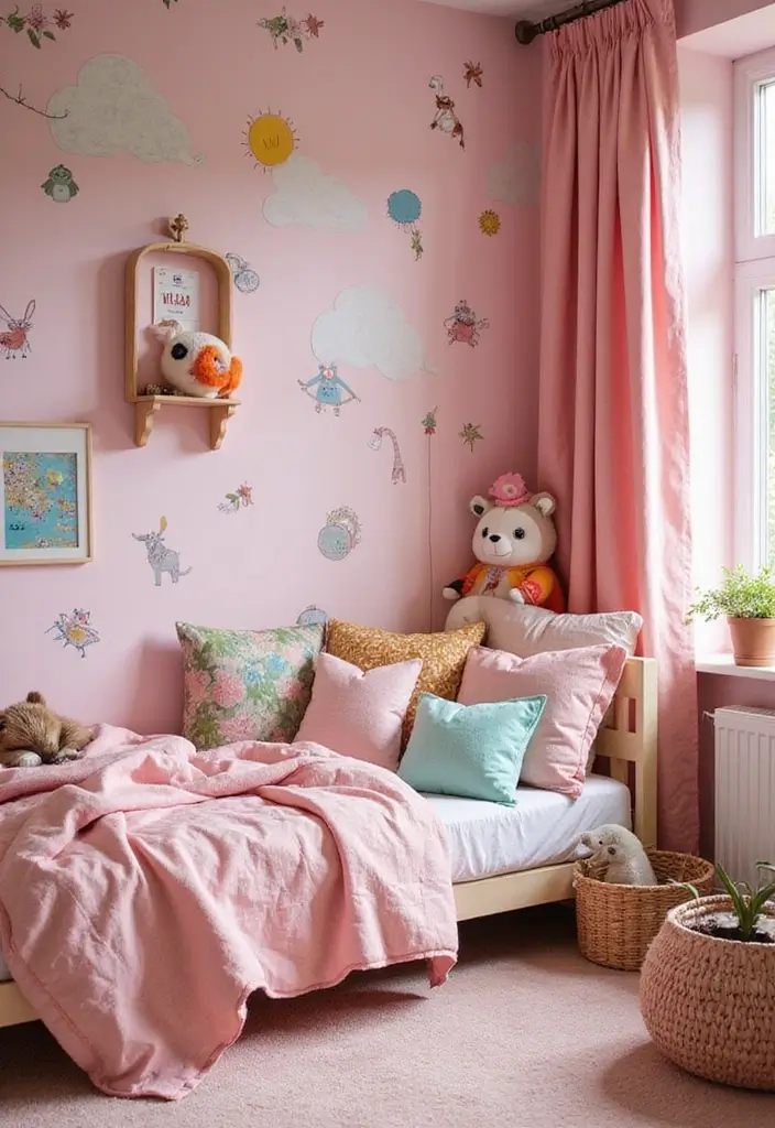 30 Pink Bedroom Ideas for Kids That Are Adorable and Playful - 5. Whimsical Animal Kingdom