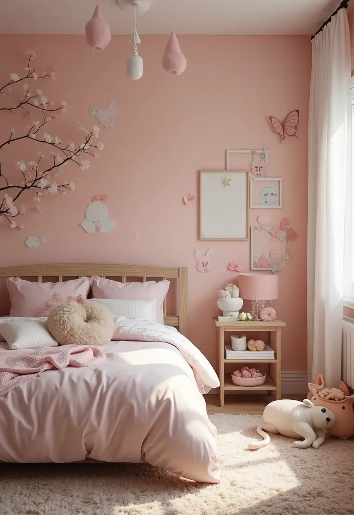 30 Pink Bedroom Ideas for Kids That Are Adorable and Playful - 8. Enchanted Woodland Retreat