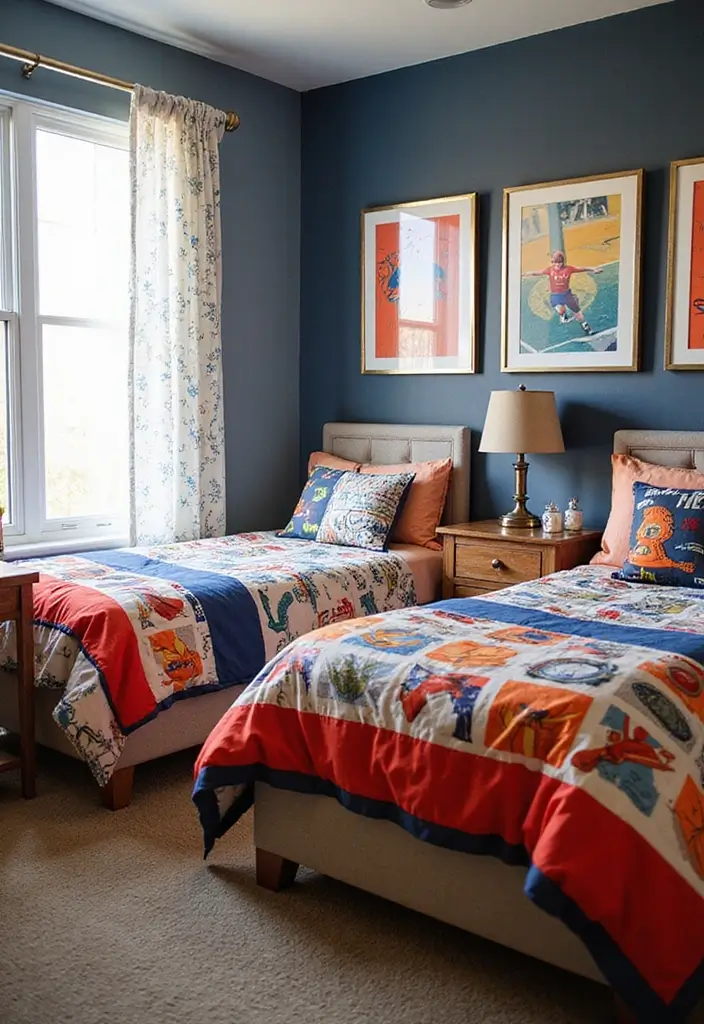 30 Teen Boys Shared Bedroom Ideas That Are Functional and Cool - 22. Sports-themed Bedding