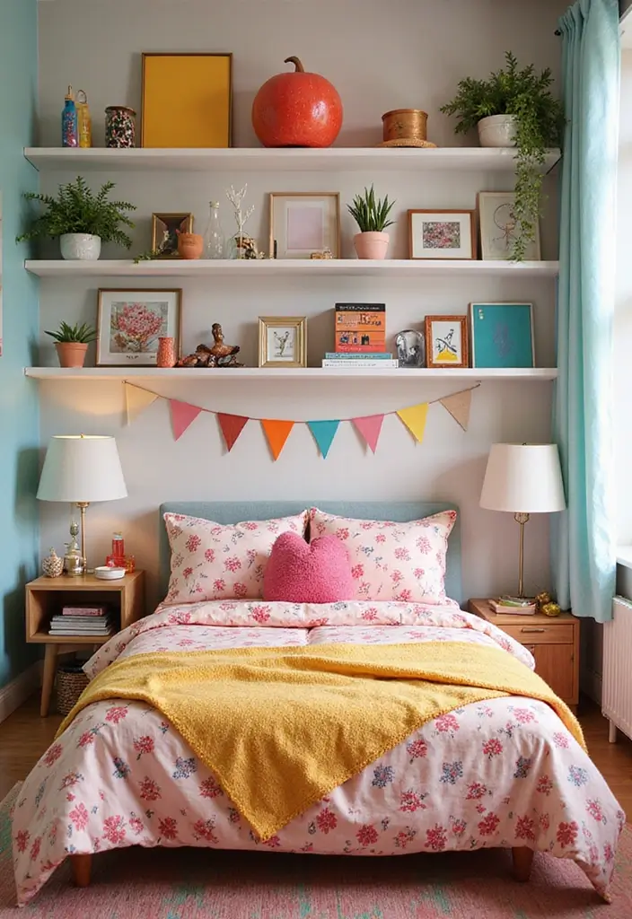 30 Wall Shelf Ideas Bedroom That Feel Modern & Practical 15 30 Wall Shelf Ideas Bedroom That Feel Modern & Practical - 14. Colorful Shelves for a Bold Statement