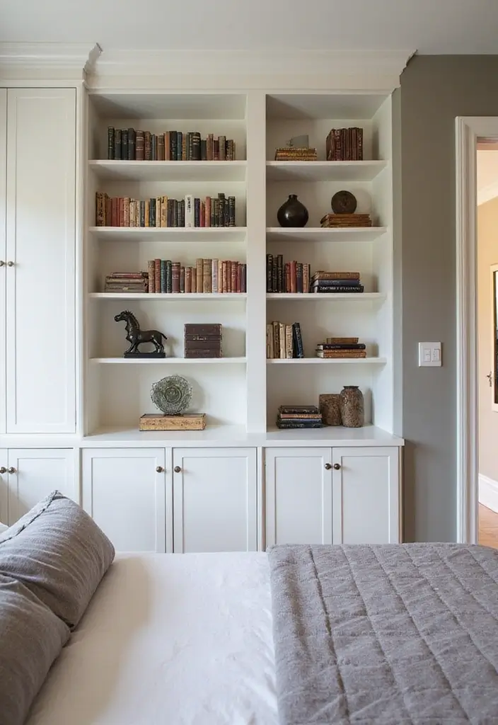 30 Wall Shelf Ideas Bedroom That Feel Modern & Practical 20 30 Wall Shelf Ideas Bedroom That Feel Modern & Practical - 19. Custom Built-ins for a Seamless Look