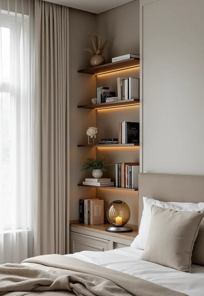 30 Wall Shelf Ideas Bedroom That Feel Modern & Practical 3 30 Wall Shelf Ideas Bedroom That Feel Modern & Practical - 2. Corner Shelves that Maximize Space