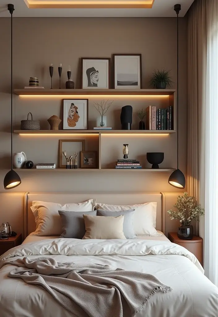 30 Wall Shelf Ideas Bedroom That Feel Modern & Practical 21 30 Wall Shelf Ideas Bedroom That Feel Modern & Practical - 20. Designer Shelves for Fashion-Forward Styles
