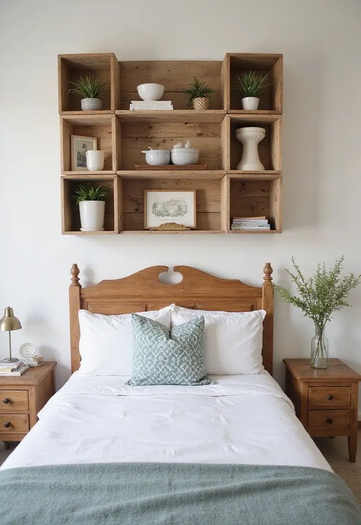 30 Wall Shelf Ideas Bedroom That Feel Modern & Practical 25 30 Wall Shelf Ideas Bedroom That Feel Modern & Practical - 24. DIY Wooden Crate Shelves for Rustic Charm