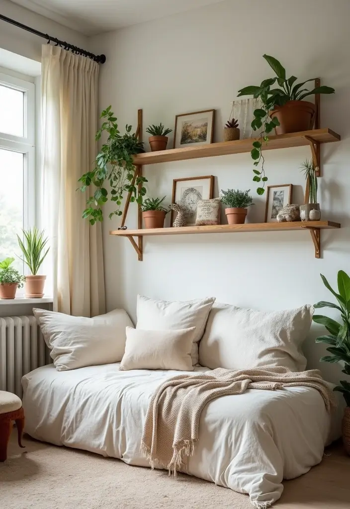 30 Wall Shelf Ideas Bedroom That Feel Modern & Practical 26 30 Wall Shelf Ideas Bedroom That Feel Modern & Practical - 25. Hanging Shelves for a Bohemian Look