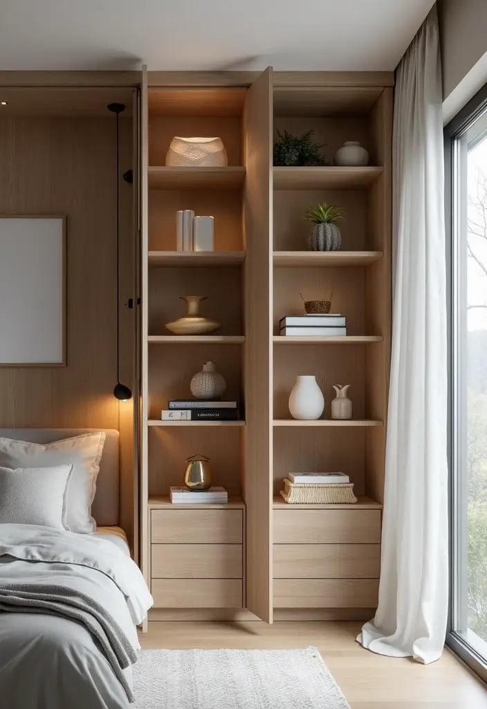 30 Wall Shelf Ideas Bedroom That Feel Modern & Practical 28 30 Wall Shelf Ideas Bedroom That Feel Modern & Practical - 27. Space-Saving Foldable Shelves for Easy Storage