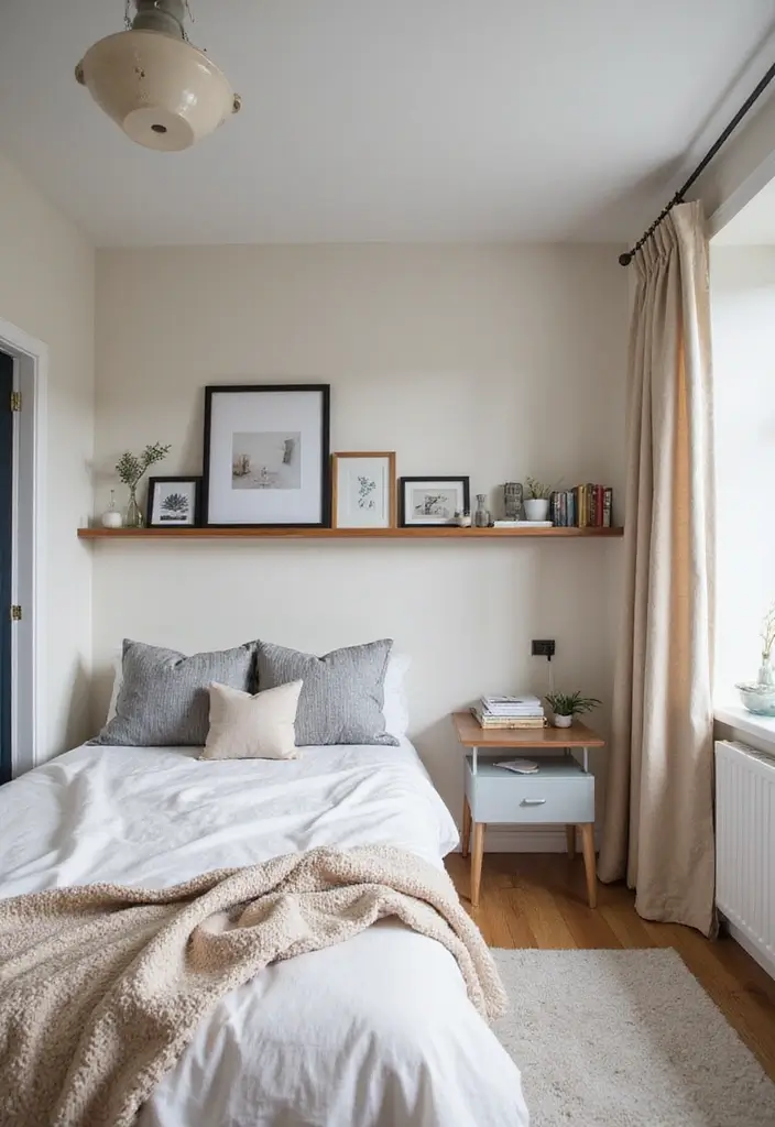 30 Wall Shelf Ideas Bedroom That Feel Modern & Practical 4 30 Wall Shelf Ideas Bedroom That Feel Modern & Practical - 3. Ledge Shelves for a Unique Display