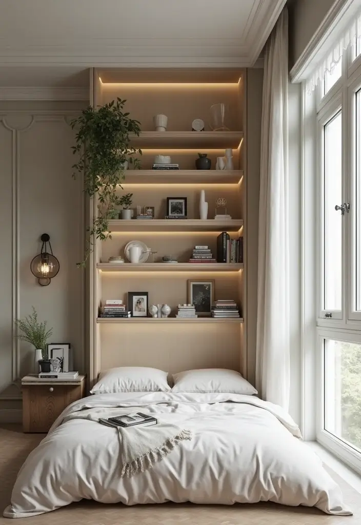 30 Wall Shelf Ideas Bedroom That Feel Modern & Practical 7 30 Wall Shelf Ideas Bedroom That Feel Modern & Practical - 6. Multi-tiered Shelves for Vertical Appeal