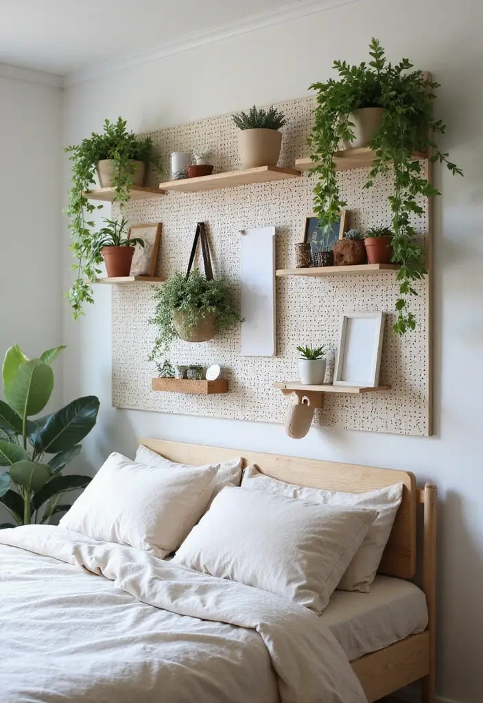 30 Wall Shelf Ideas Bedroom That Feel Modern & Practical 10 30 Wall Shelf Ideas Bedroom That Feel Modern & Practical - 9. Pegboard Shelves for Versatile Storage