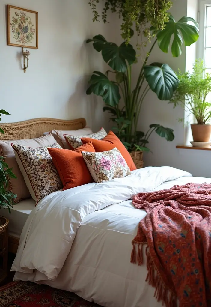 30 White Comforter Bedroom Ideas with Color That Feel Fresh & Inviting - 1. Bohemian Bliss with Jewel Tones