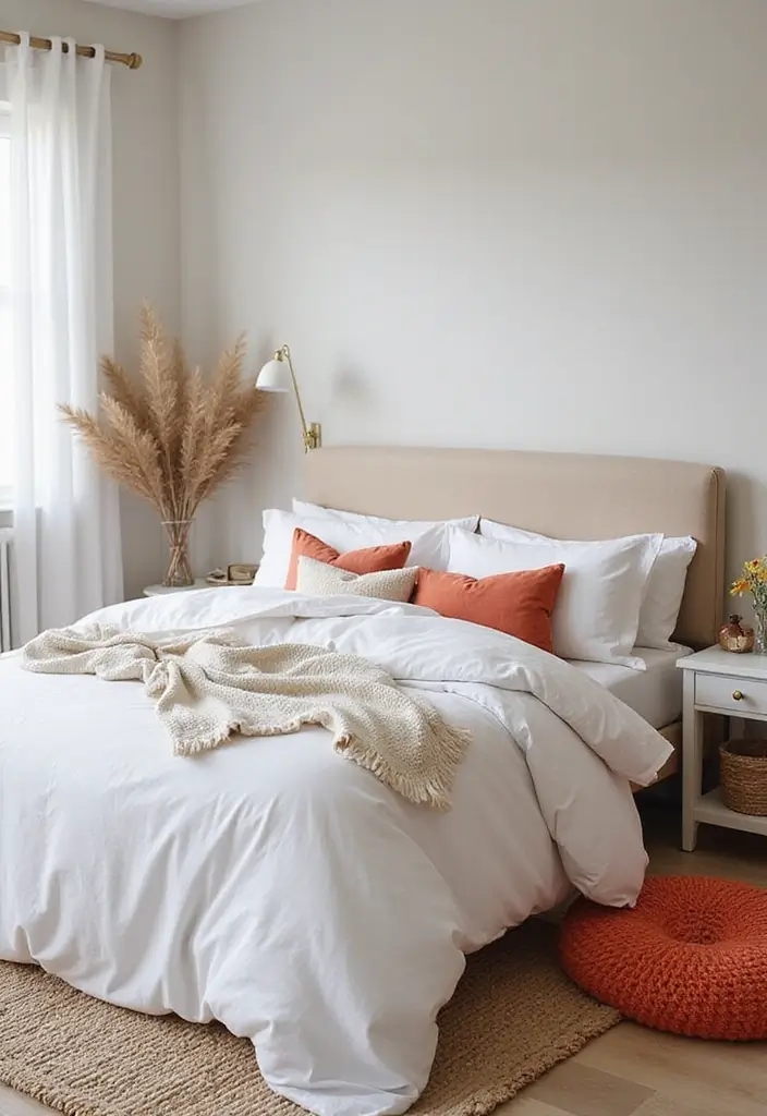 30 White Comforter Bedroom Ideas with Color That Feel Fresh & Inviting - 10. Soft Neutrals with Color Pops