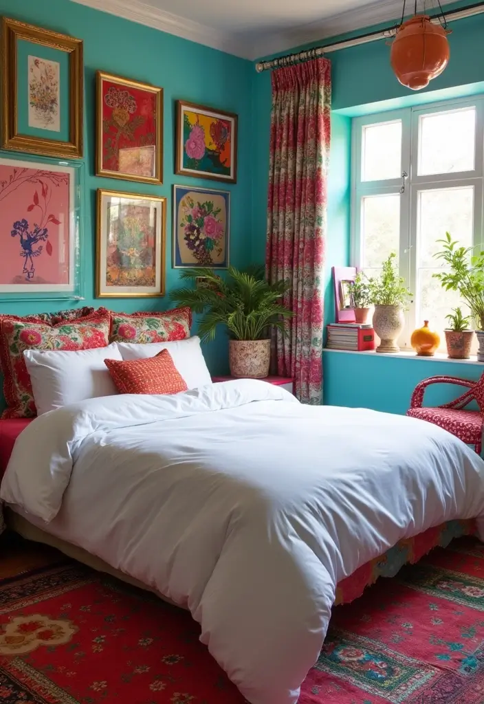 30 White Comforter Bedroom Ideas with Color That Feel Fresh & Inviting - 12. Funky Patterns and Textiles
