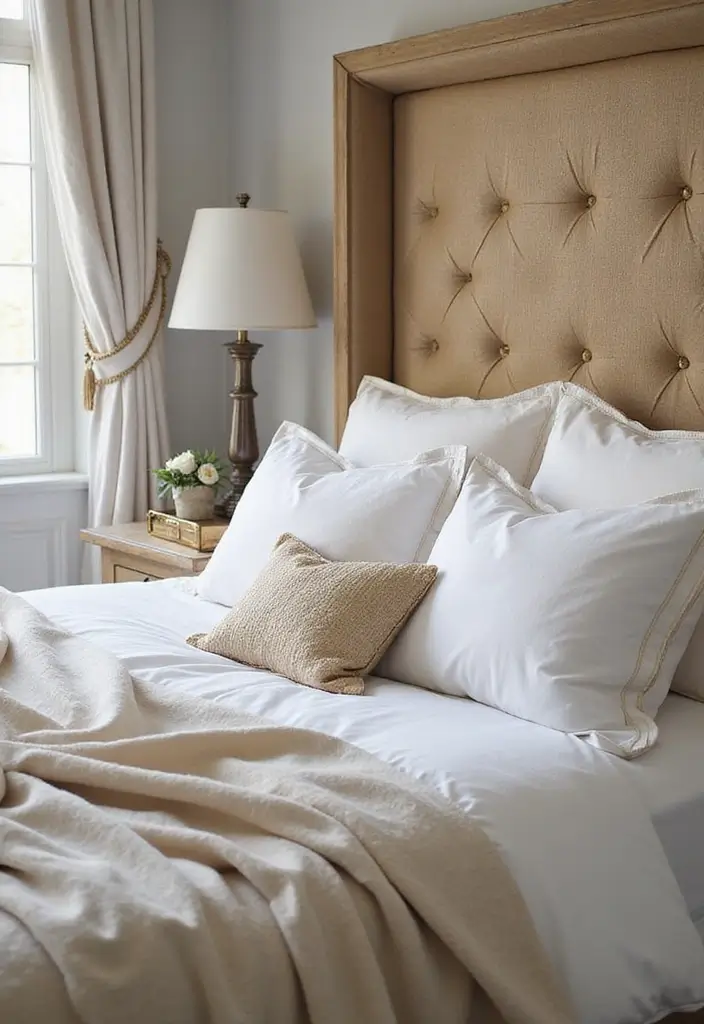 30 White Comforter Bedroom Ideas with Color That Feel Fresh & Inviting - 13. Touch of Glam with Metallics
