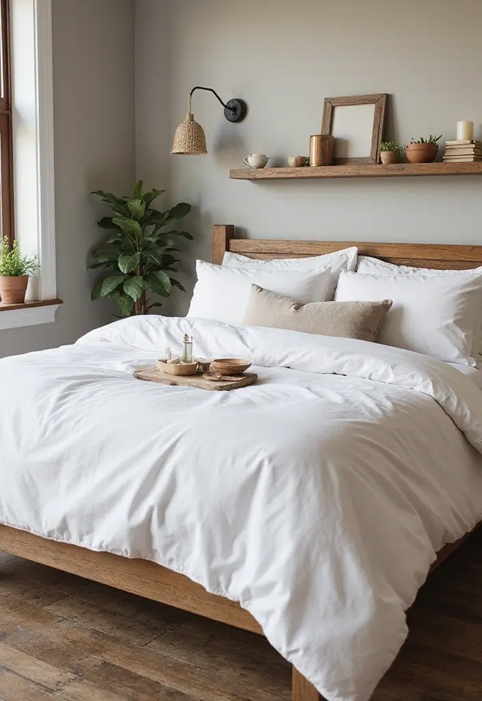 30 White Comforter Bedroom Ideas with Color That Feel Fresh & Inviting - 16. Cozy Farmhouse Feel