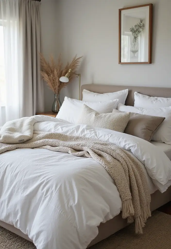 30 White Comforter Bedroom Ideas with Color That Feel Fresh & Inviting - 18. Textured Layers for Comfort