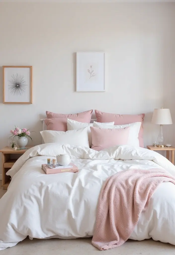 30 White Comforter Bedroom Ideas with Color That Feel Fresh & Inviting - 2. Pastel Paradise