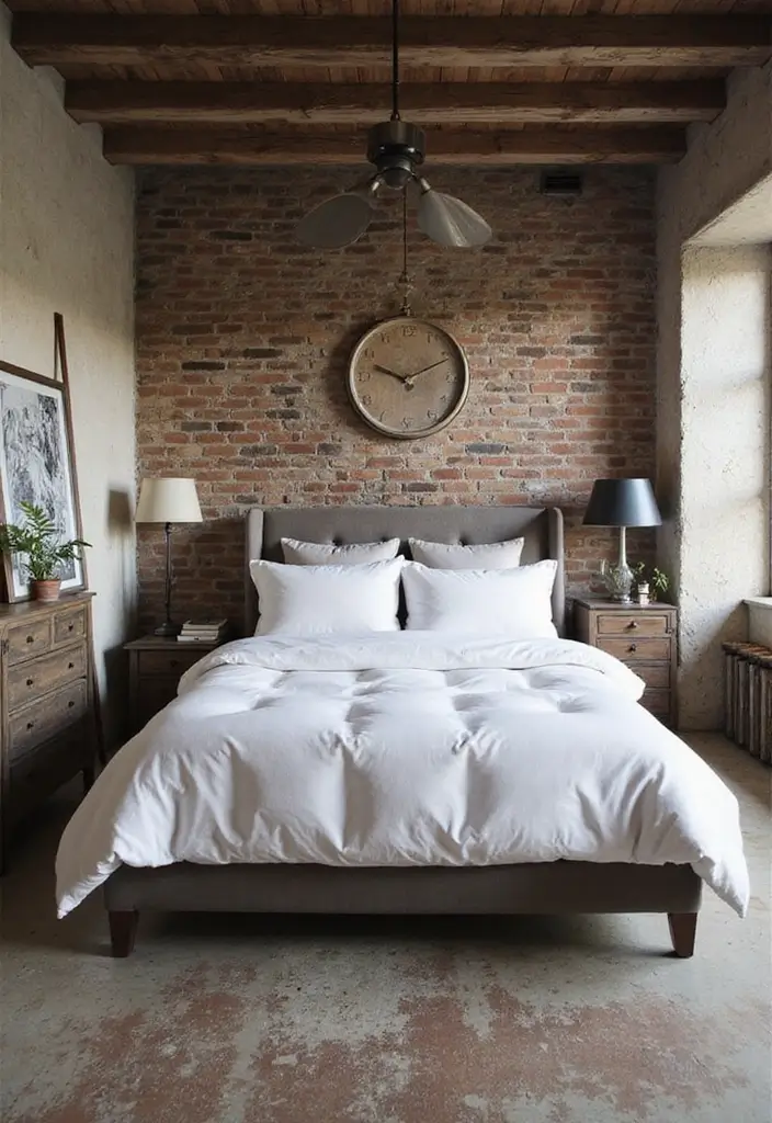 30 White Comforter Bedroom Ideas with Color That Feel Fresh & Inviting - 23. Industrial Chic