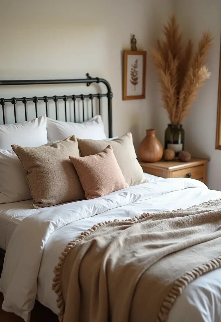 30 White Comforter Bedroom Ideas with Color That Feel Fresh & Inviting - 3. Rustic Charm with Earthy Hues