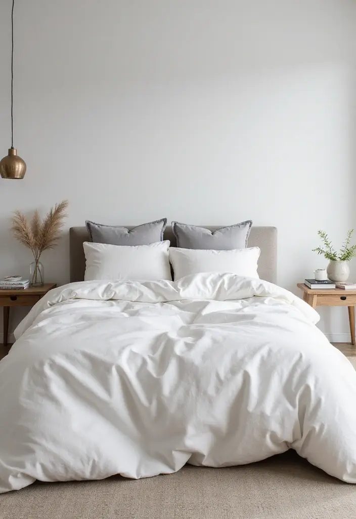 30 White Comforter Bedroom Ideas with Color That Feel Fresh & Inviting - 6. Modern Minimalist Approach