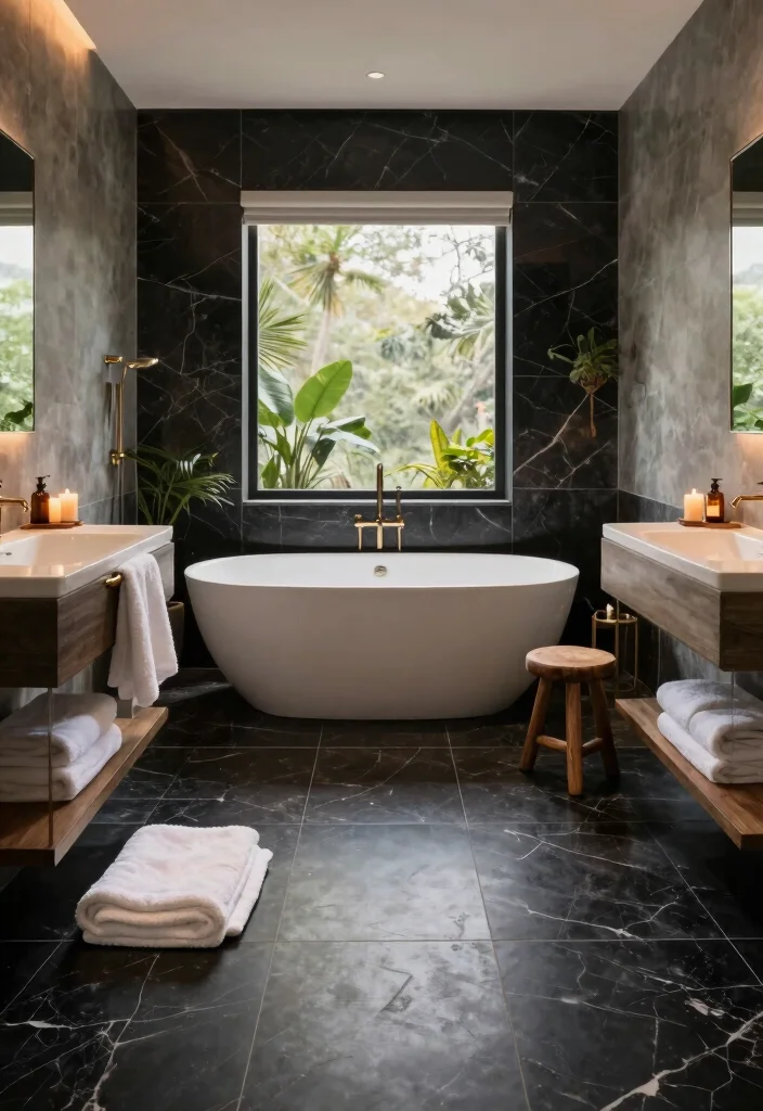 14 Black Marble Tile Bathroom Ideas With Dramatic Style - 3. Luxurious Spa Vibe 1