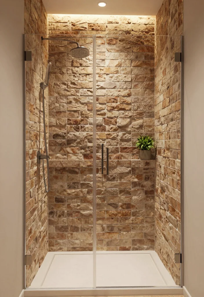 14 Brick Tile Bathroom Ideas With Rustic Texture - 2. Textured Brick Tile Shower 1