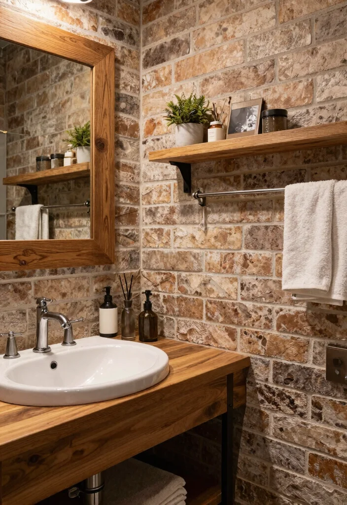 14 Brick Tile Bathroom Ideas With Rustic Texture - 5. Mixed Material Textures 1