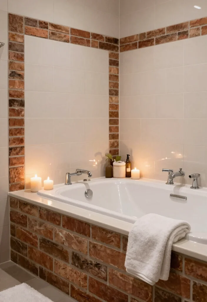 14 Brick Tile Bathroom Ideas With Rustic Texture - 7. Brick Tile Border Designs 1