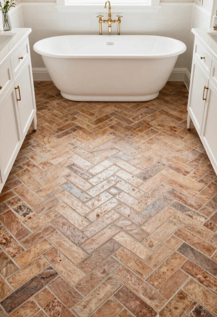 14 Brick Tile Bathroom Ideas With Rustic Texture - 8. Vintage-Style Brick Tile Patterns 1