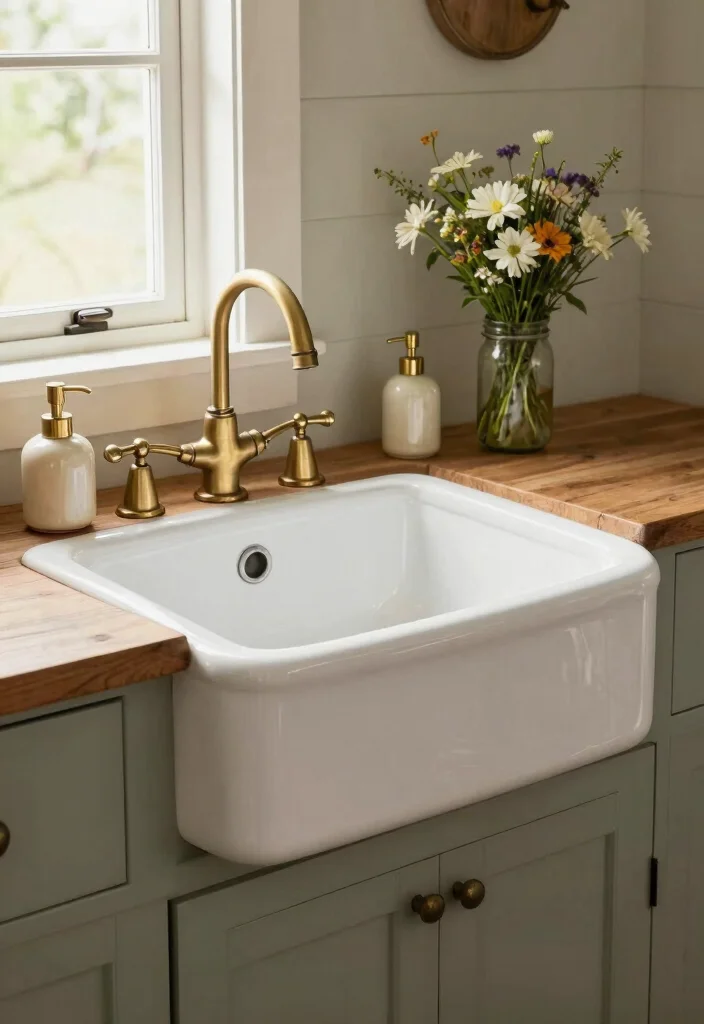 14 Country Bathroom Decor Ideas With Cozy Charm - 1. Vintage Farmhouse Sink 1