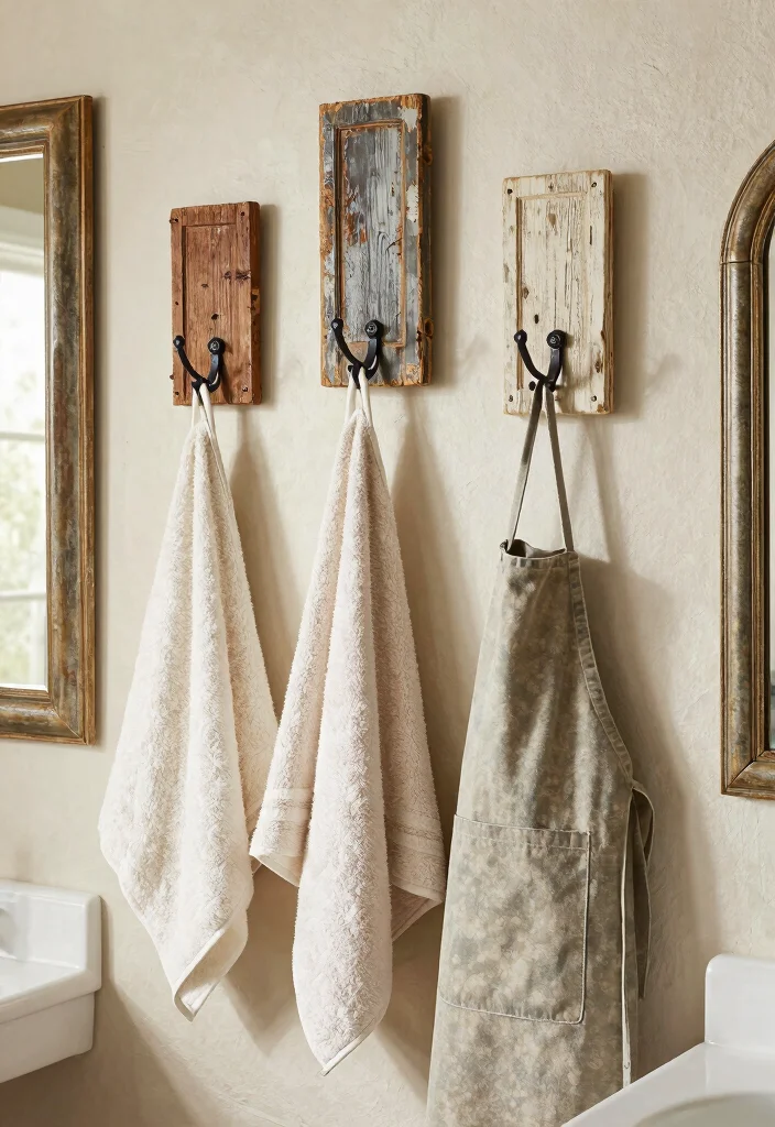 14 Country Bathroom Decor Ideas With Cozy Charm - 13. Charming Wall Hooks 1