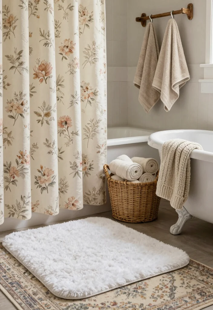 14 Country Bathroom Decor Ideas With Cozy Charm - 3. Cozy Textiles 1