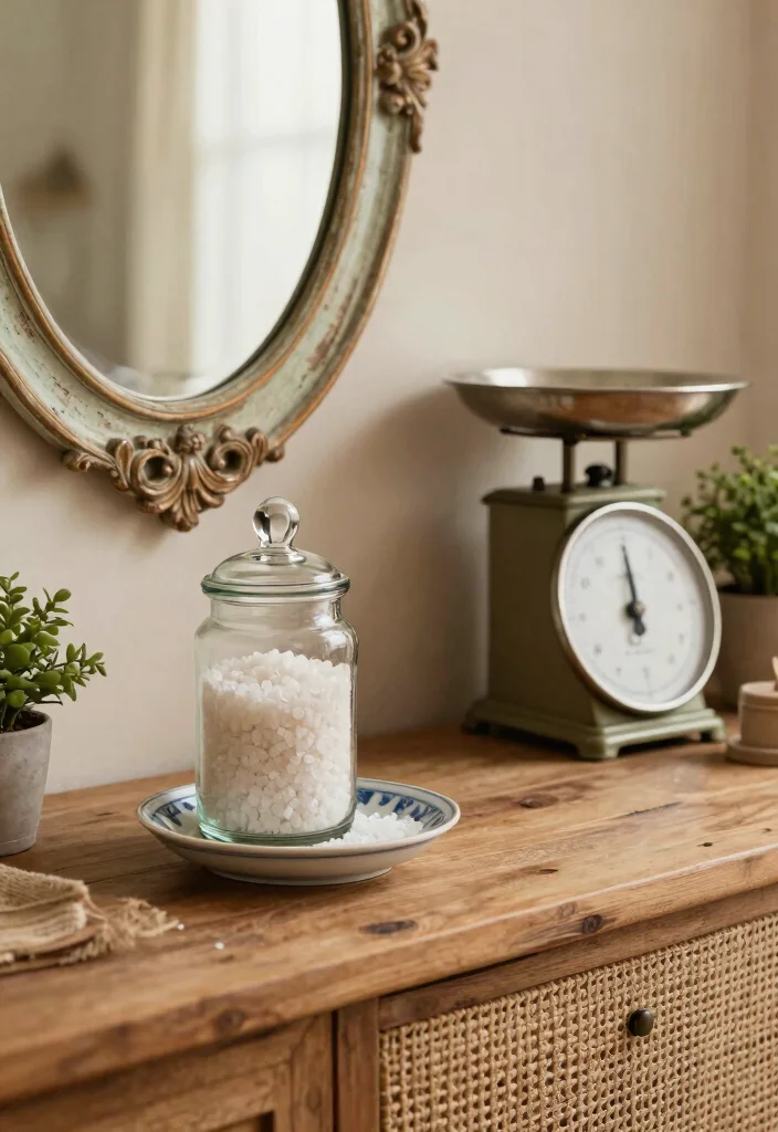 14 Country Bathroom Decor Ideas With Cozy Charm - 4. Vintage Bathroom Accessories 1