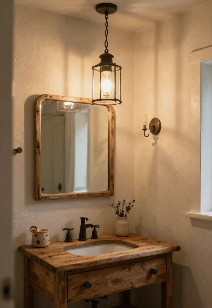 14 Country Bathroom Decor Ideas With Cozy Charm - 8. Farmhouse Style Lighting 1