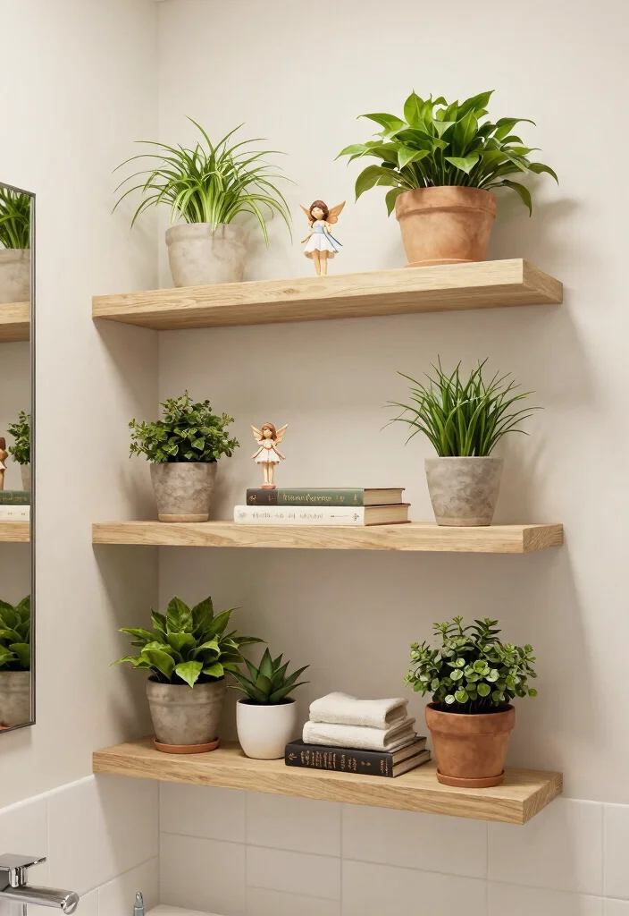 14 Fairy Bathroom Ideas With Whimsical Charm - 6. Floating Shelves with Fairy Touch 1