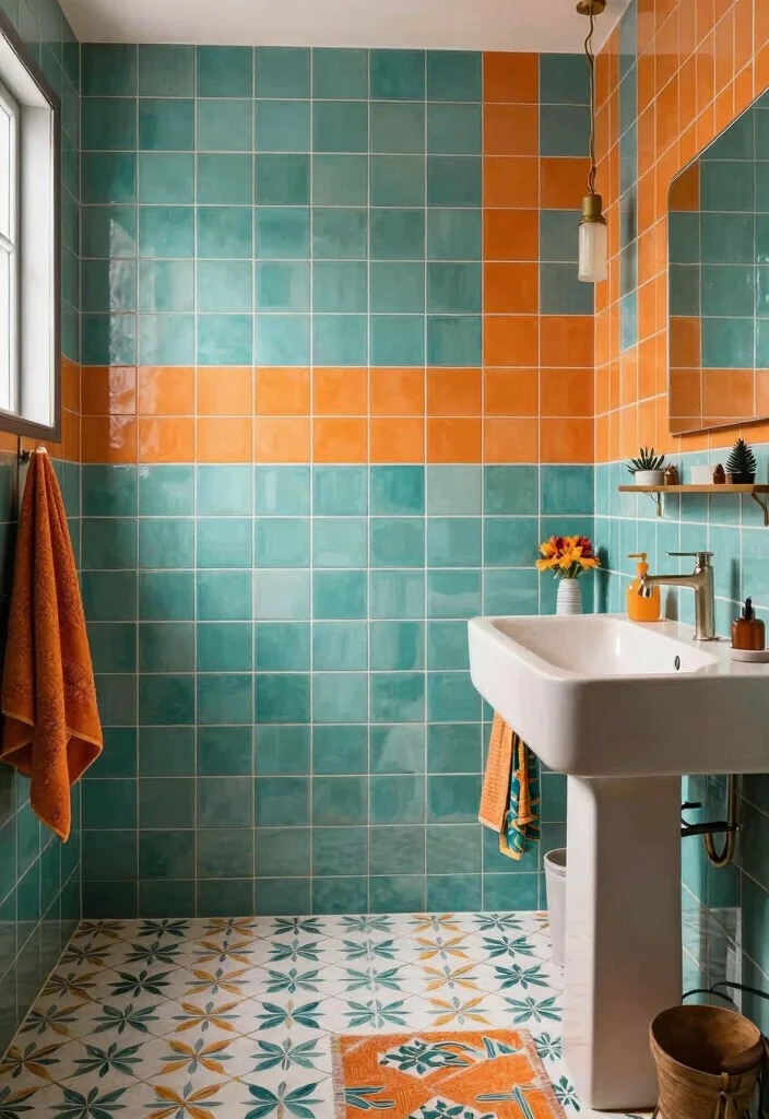 14 Patterned Tile Bathroom Ideas That Make A Statement - 11. Eclectic Color Combinations 1