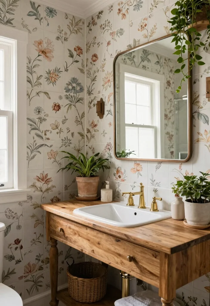 14 Patterned Tile Bathroom Ideas That Make A Statement - 2. Vintage-Inspired Floral Tiles 1