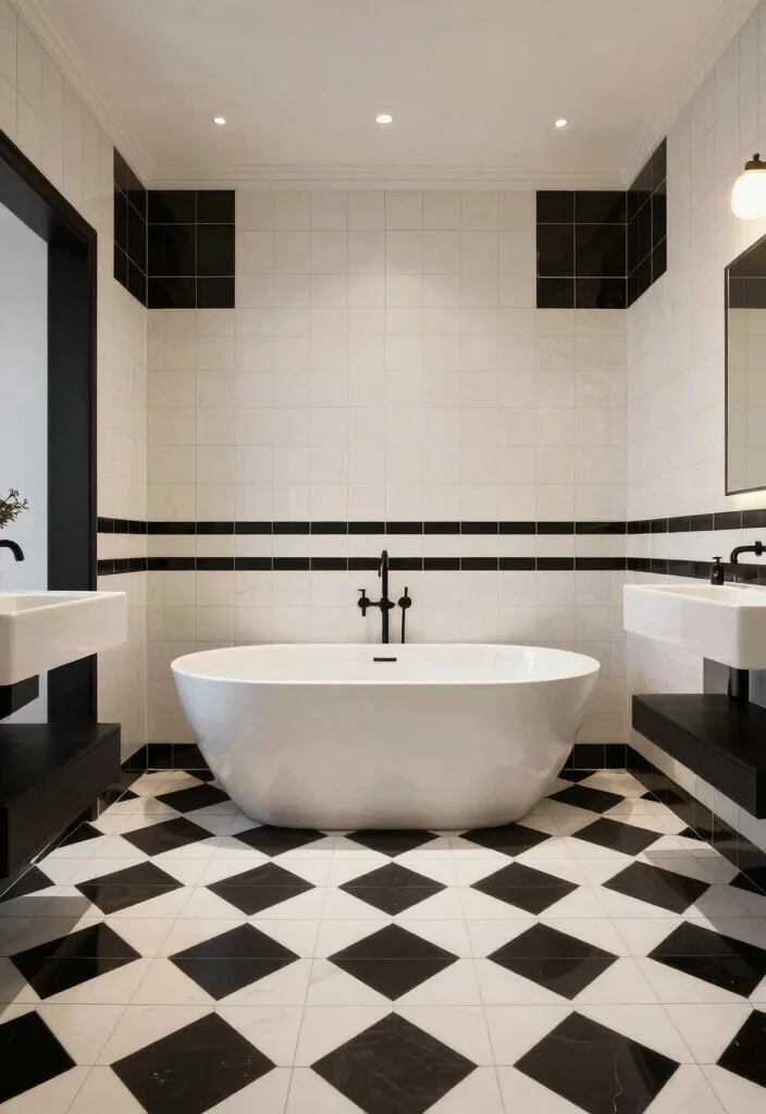 14 Patterned Tile Bathroom Ideas That Make A Statement - 3. Monochrome Elegance 1