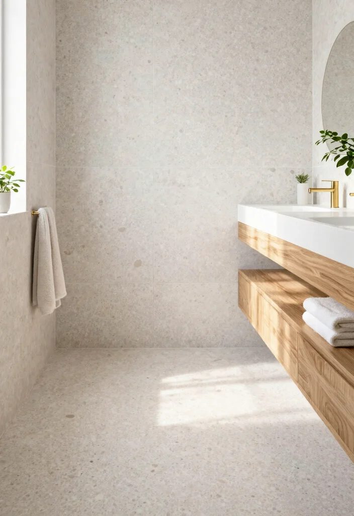 14 Patterned Tile Bathroom Ideas That Make A Statement - 5. Subtle Terrazzo Tiles 1