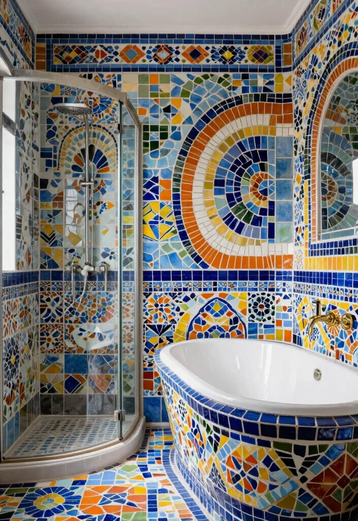 14 Patterned Tile Bathroom Ideas That Make A Statement - 9. Artistic Mosaics 1