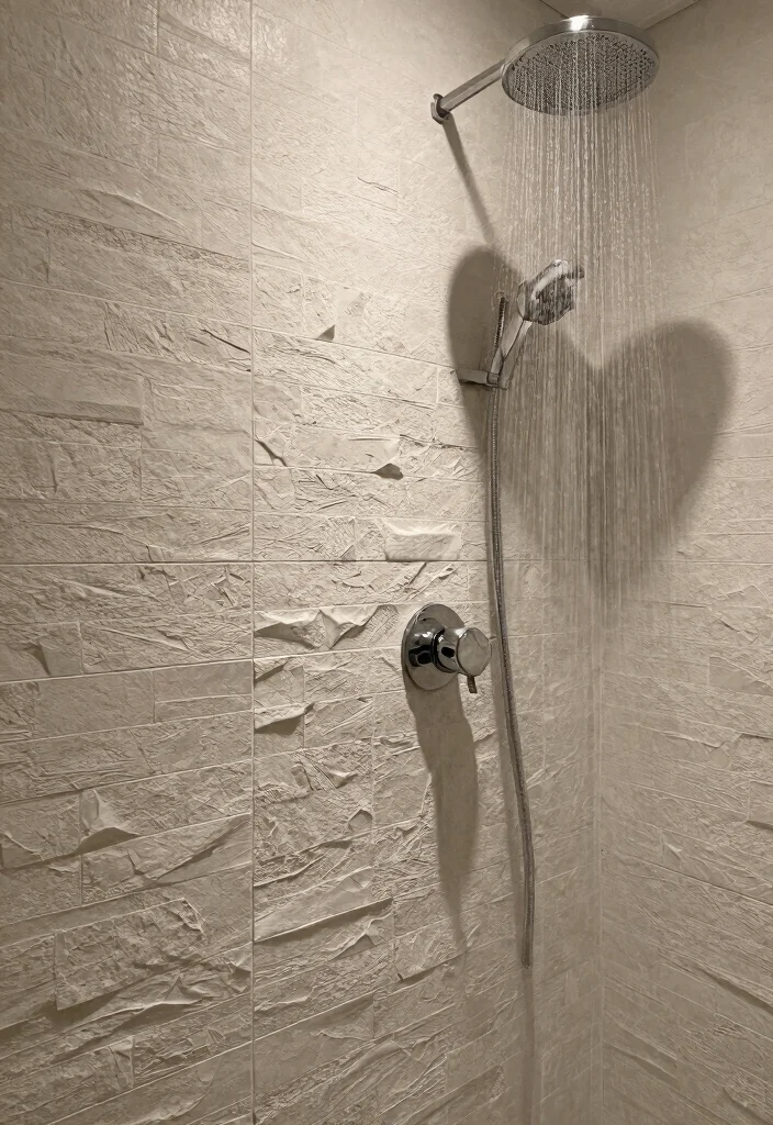 14 Rain Shower Bathroom Ideas For Spa Vibes - 8. Textured Walls for Added Dimension 1