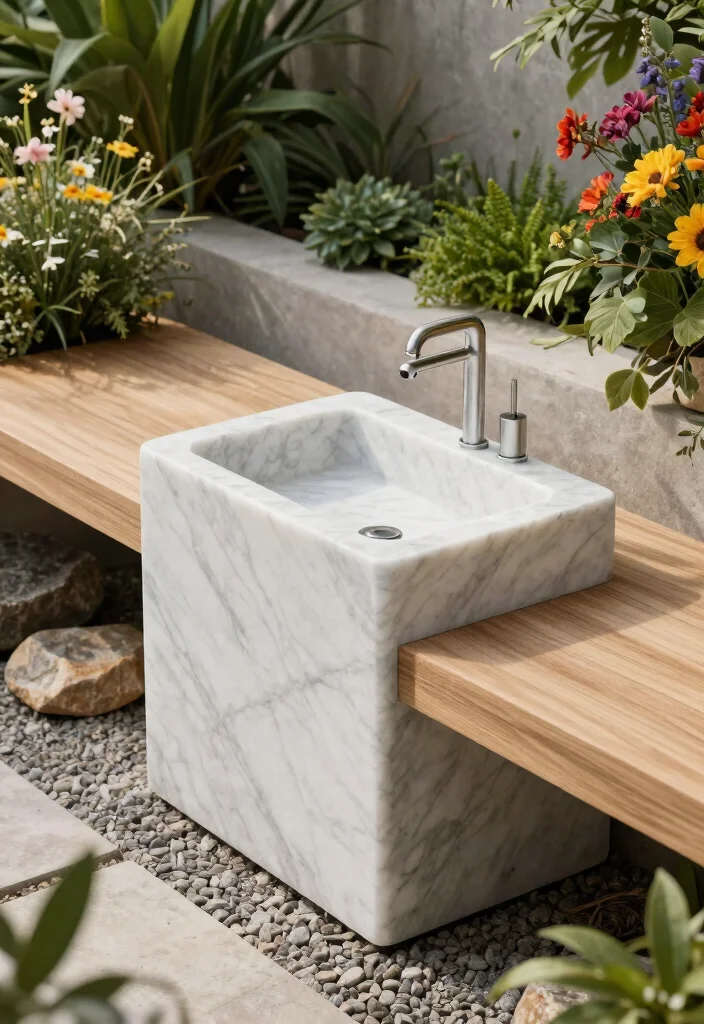 14 Sink Outside Bathroom Ideas For Modern Layouts - 1. Minimalist Marble Sink 1